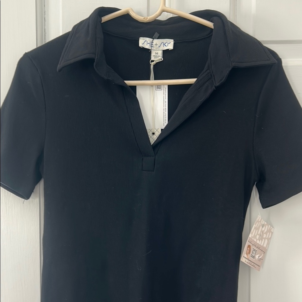 A New Day Black Fitted Polo Collar Bodysuit